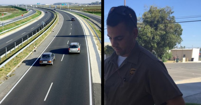 Postmannen bråbremser når bilen foran kaster noe ut vinduet. Blir knust når han ser hva det er!